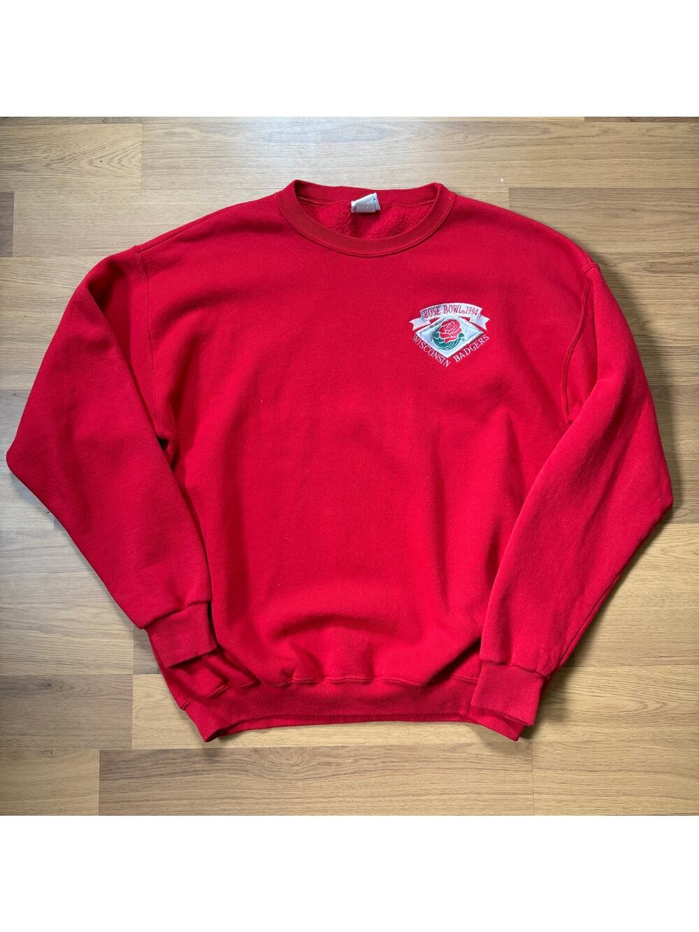 Vintage 1994 Rose Bowl Wisconsin Badgers Red Crewneck Pullover Sweatshirt Sz XL